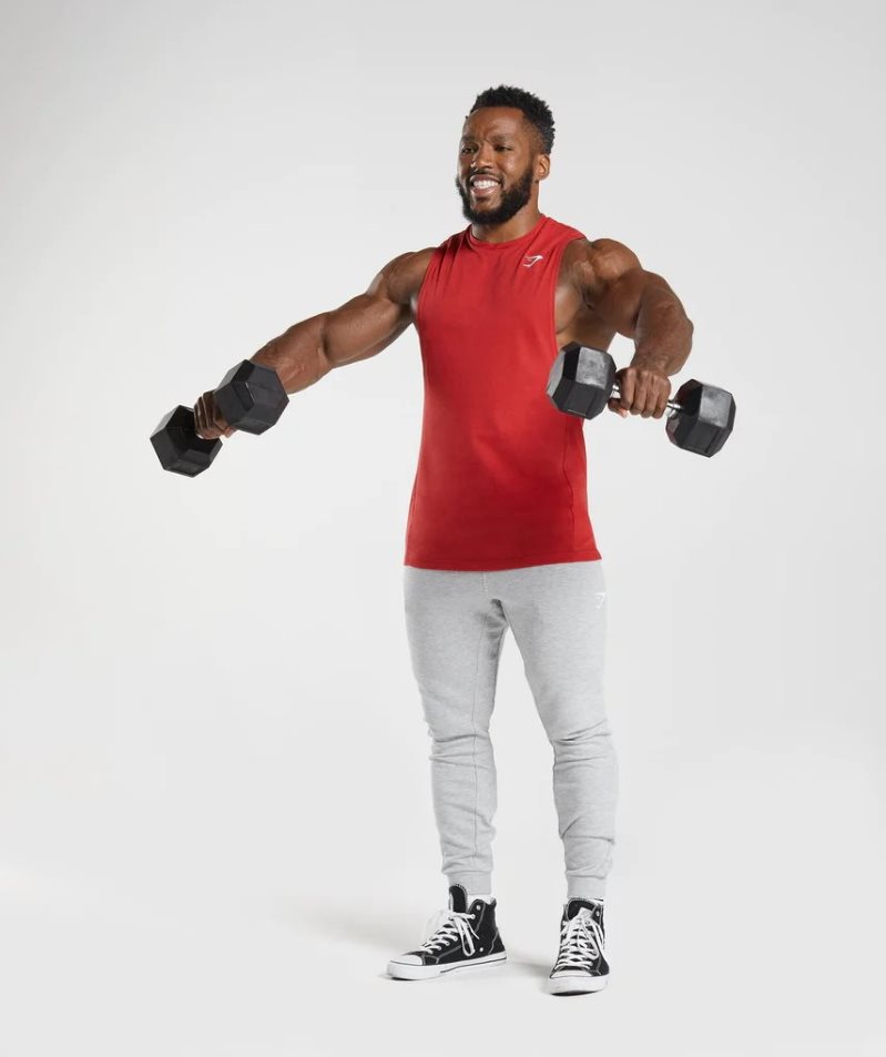 Men's Gymshark React Drop Arm Tanks Red | CA 0DN385